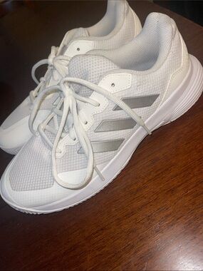 adidas White and Gray Mesh Lace-Up Sneakers